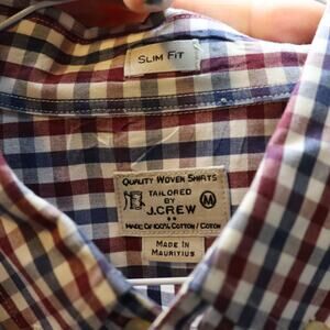 J.Crew Quality Woven Shirt Men’s M Red Blue Gingham Cotton Slim Fit‎